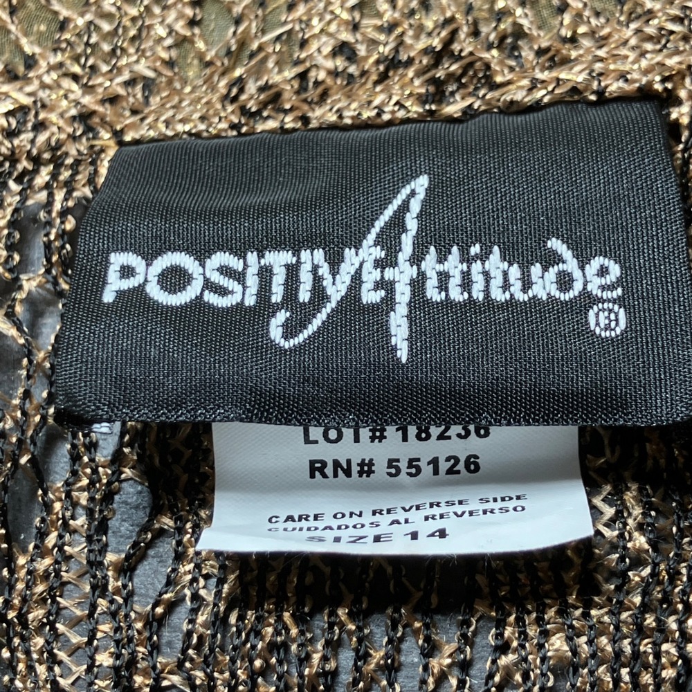 Positive Attitude Cardigan Set Women 14 Gold Metallic Crochet 2pc Vintage - Picture 9 of 10
